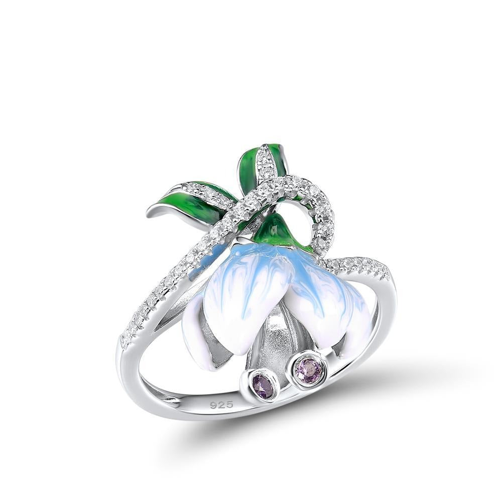 Allen Rings Flower Cortland Handmade Silver Enamel Flower with Leaves Ring – ANN VOYAGE