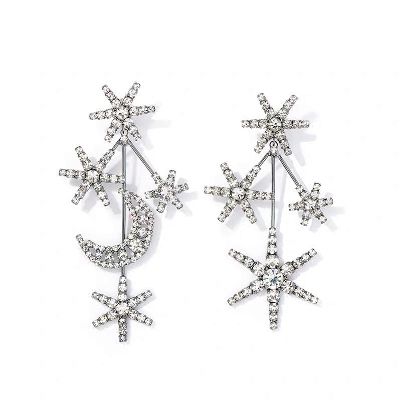 Raleigh Asymmetrical Crystal Star and Moon Statement Earrings – ANN VOYAGE