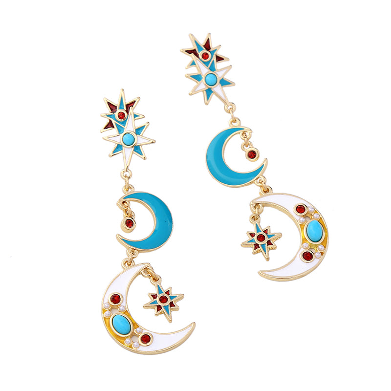 Buenos Aires Crystal Star and Moon Drop Dangle Statement Earrings – ANN ...