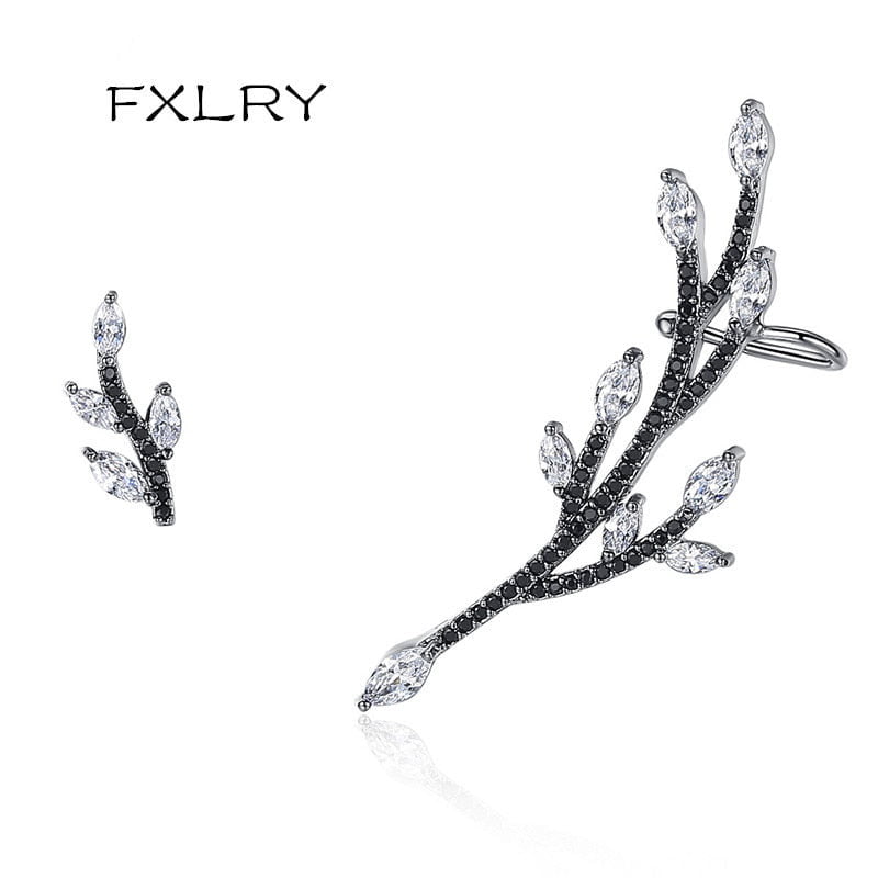 aksakovo to switch FXLRY New Design Personality Gun Black With White Cubic Zircon Asymmetric Tree Branch Earrings For Women Fashion Jewelry - ANN VOYAGE