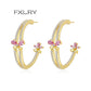 abbeville to switch FXLRY Fashion Big Flower Stud Earrings Pink and Yellow Cubic Zirconia Earrings for Women Party Jewelry - ANN VOYAGE