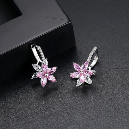 livonnia to switch FXLRY Romantic Lovely Clear Stone Flower Shape Convenient Simple Stud Earrings Copper Cubic Zirconia For Women Fashion Jewelry - ANN VOYAGE