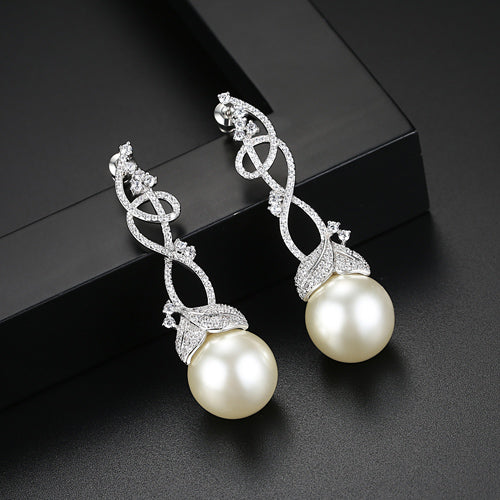 Ostersund Crystal Flower Leaves Round Pearl Drop Statement Earrings ...